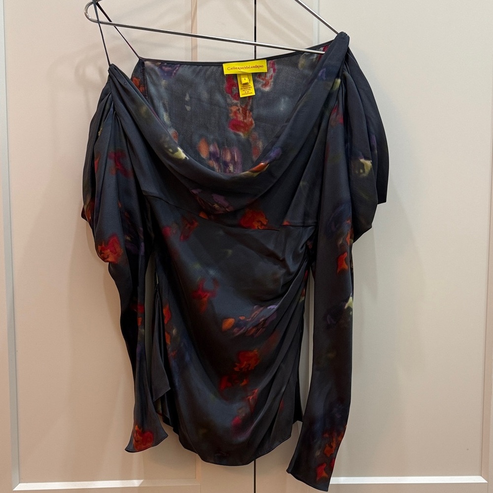 Catherine Malandrino Gray/blue Blouse with Red and Purple Floral Design